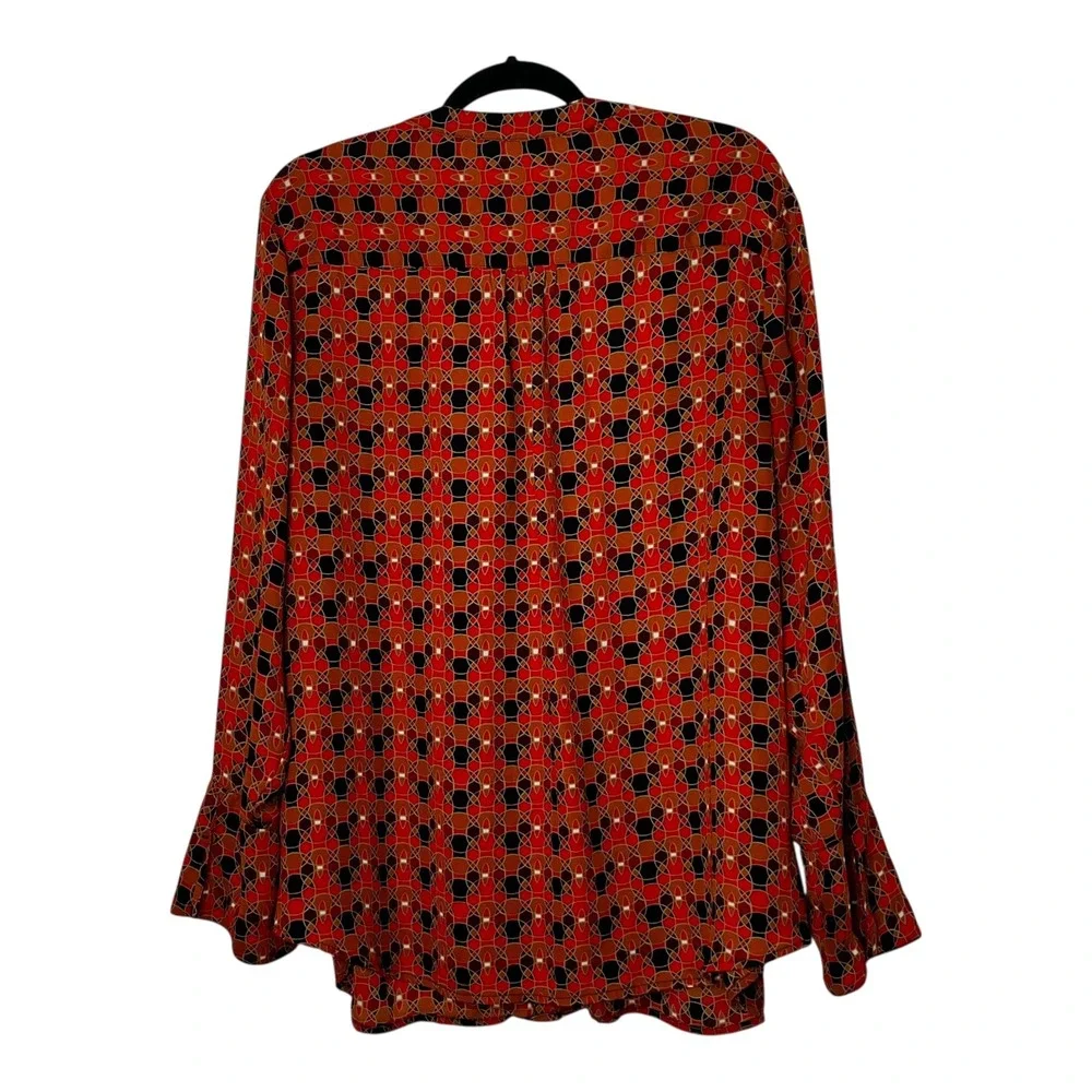 The Limited Collection Womens 2X Red Geometric Bell Sleeve Split Neck Blouse Top